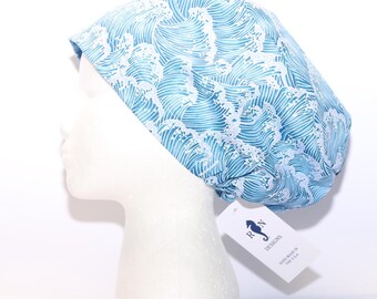 Women's Euro Surgical Scrub Cap, PACIFIC WAVES Print with cord lock