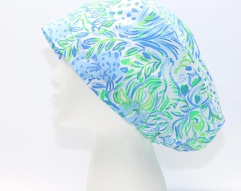 Gorro quirúrgico europeo para mujer, estampado de selva tropical con cierre de cordón