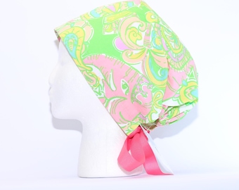 Women's European Style Surgical Scrub Cap, ELEPHANT PARADE print