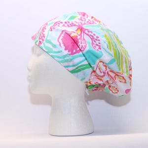 Women&#39;s Euro Surgical Scrub Cap, ORCHID  Print with cord lock