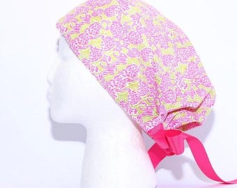 Women's European Style Surgical Scrub Cap, PINEAPPLE PRINT