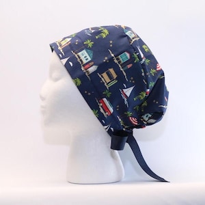 Women&#39;s European Style Surgical Scrub Cap, NAVY SURF CABANA Print