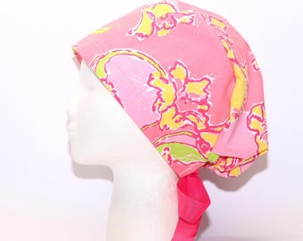 Women's European Style Surgical Scrub Cap, PALM BEACH PUNCH print