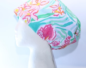 Women's Euro Surgical Scrub Cap, ORCHID  Print with cord lock