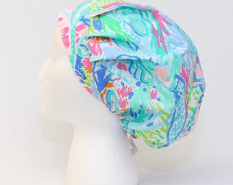 Women's Bouffant Style Surgical Scrub Cap, MERMAID print