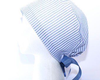 Women's European Style Scrub Cap, Seersucker Stripe Fabric
