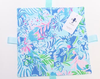 Baby Lovey with Ribbon Tag detail~Jungle Print with cotton flannel backing
