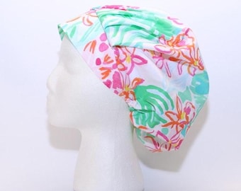 Women's Bouffant Style Surgical Scrub Cap, Orchid print
