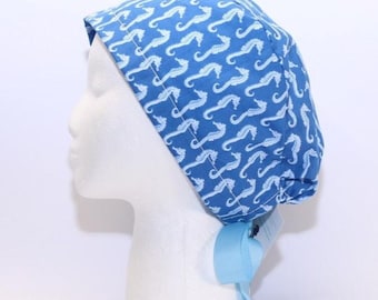 Women's European Style Surgical Scrub Cap, Seahorse print