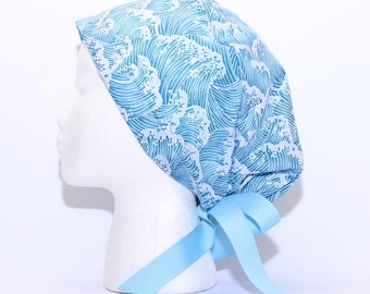 Women&#39;s European Style Surgical Scrub Cap, PACIFIC WAVES Print