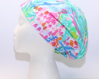 Women's Euro Surgical Scrub Cap, MERMAID Print with cord lock