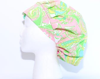 Women's Bouffant Style Surgical Scrub Cap, ELEPHANT PARADE print