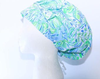 Women's Bouffant Style Scrub Cap, TROPICAL JUNGLE print