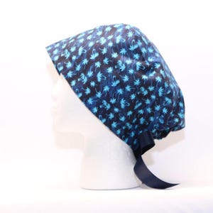 Women&#39;s European Style Surgical Scrub Cap, NAVY PALMS Print