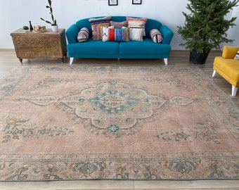 oushak rug handknotted rug AC 2041 turkish rug livingroom rug FREE SHIPPING 6.5 ft x 9.7 ft turkey wool rug oversize rug brown rug