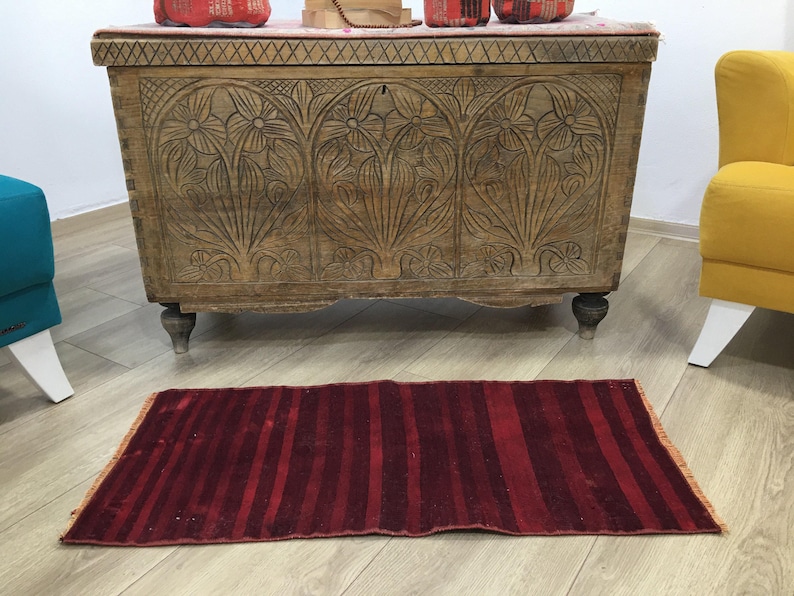 Kilim rug, Small turkish rug, Vintage rug, Bohemian rug, Carpet rug, 1.3x3 feet, Wool rug, Handmade rug, Front door rug, Boho rug, RK 10155 image 1