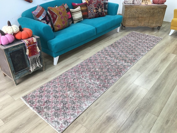Handmade rug, Neutral Turkish rug, Earth Tone rug, Vintage area rug, Runner rug, Living room rug, Hallway rug, 2.4 x 10.4 ft, RK 10876