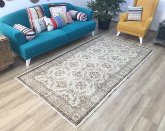 oriental rug, floor rug, turkish rug, vintage rug, oushak rug, bedroom rug, wool rug, farmhouse rug, bohemian rug, 4.9 x 8.8 ft, RK 490