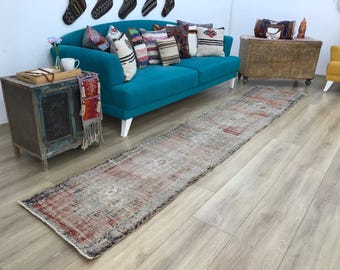 Runner rug, Handmade Rug, Hallway rug, Turkish rug, Vintage rug, Worn rug,  Kitchen rug, Boho rug, Stair Rug, Wool rug,2.1x11.3 ft, RK 8216