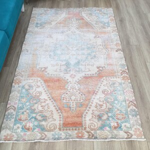 Coral Oushak Rug | 4.4x7.3 ft Living Room | Distressed Vintage Anatolian Wool image 3