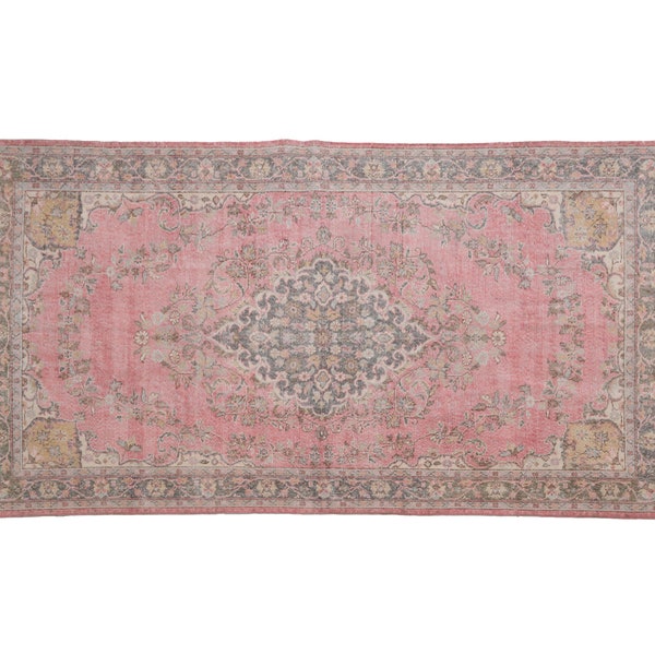 turkish rug, vintage rug, oushak rug, oversize rug, area rug, large size rug, pink rug, saloon rug, home decor, 5.6 x 9.7 ft , RK 12438