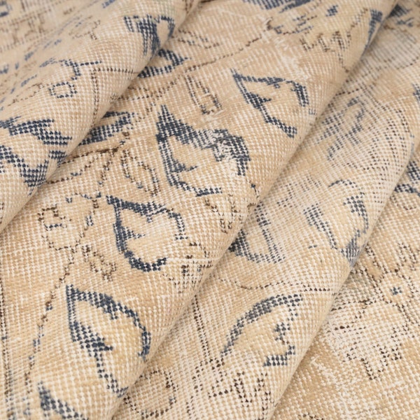 Handmade turkish rug, Beige blue rug, Retro rug, Soft color rug, Bedroom rug, Area rug, Vintage rug, Large size rug, 7.4 x 11 ft, RK 12799