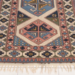 Antique turkish rug, Multicolor rug, Bordered rug, Primitive rug, Vintage area rug, Oushak wool rug, Retro rug, 4.3x6.2 ft, RK 13681