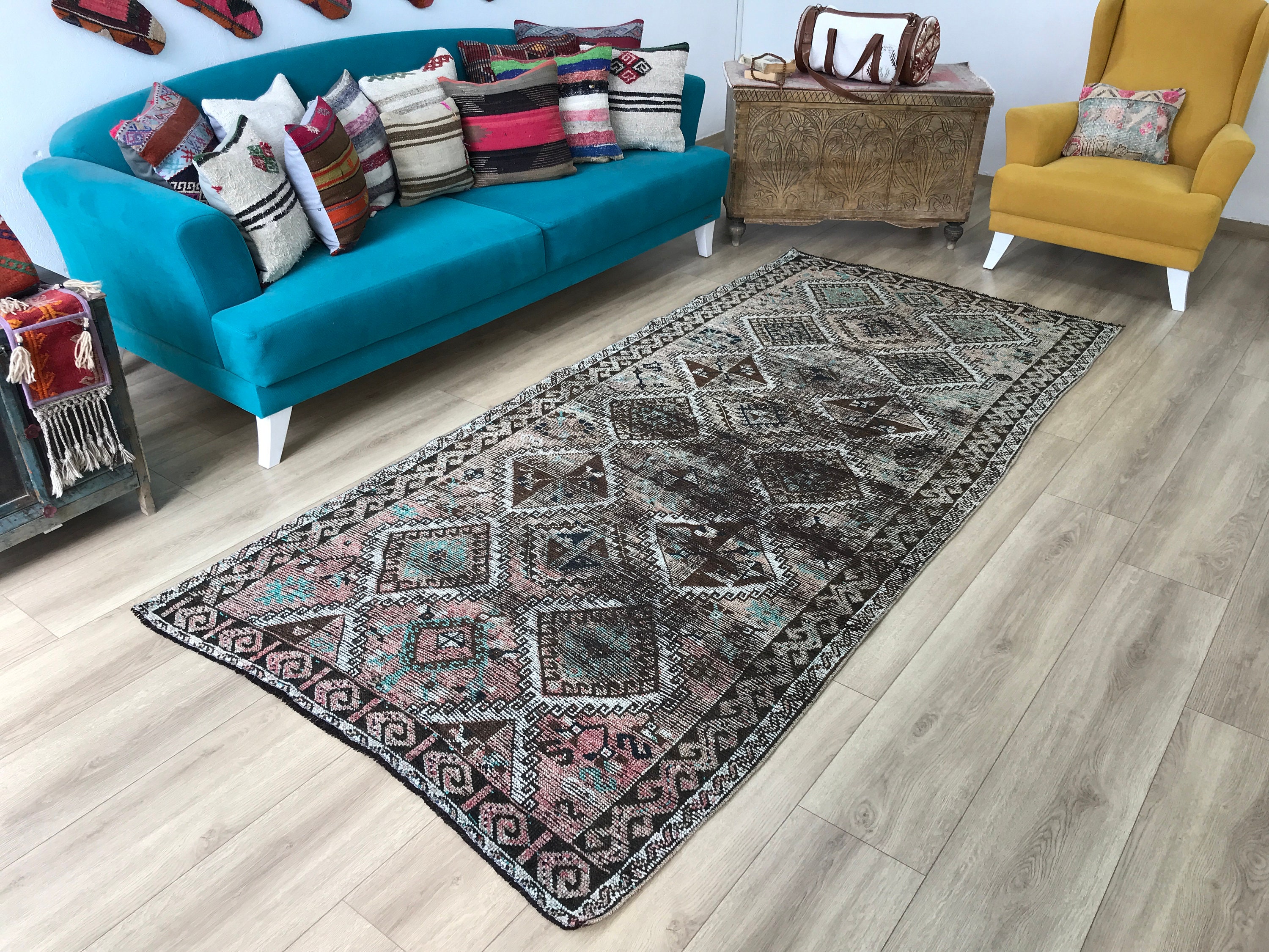 114×192 \"Forest walk”ViNTAGE TURKiSH RUG Vintage Turkish Rug Gothıc Wool Rug | BG TOUCH