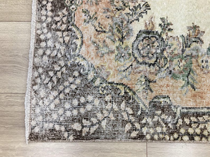 Pink area rug, Handknotted rug, Turkish rug, Worn rug, Livingroom rug, Floral rug, Bedroom rug, Antique rug, Cotton rug, 3.9 x 7 ft, RK 6863 image 8