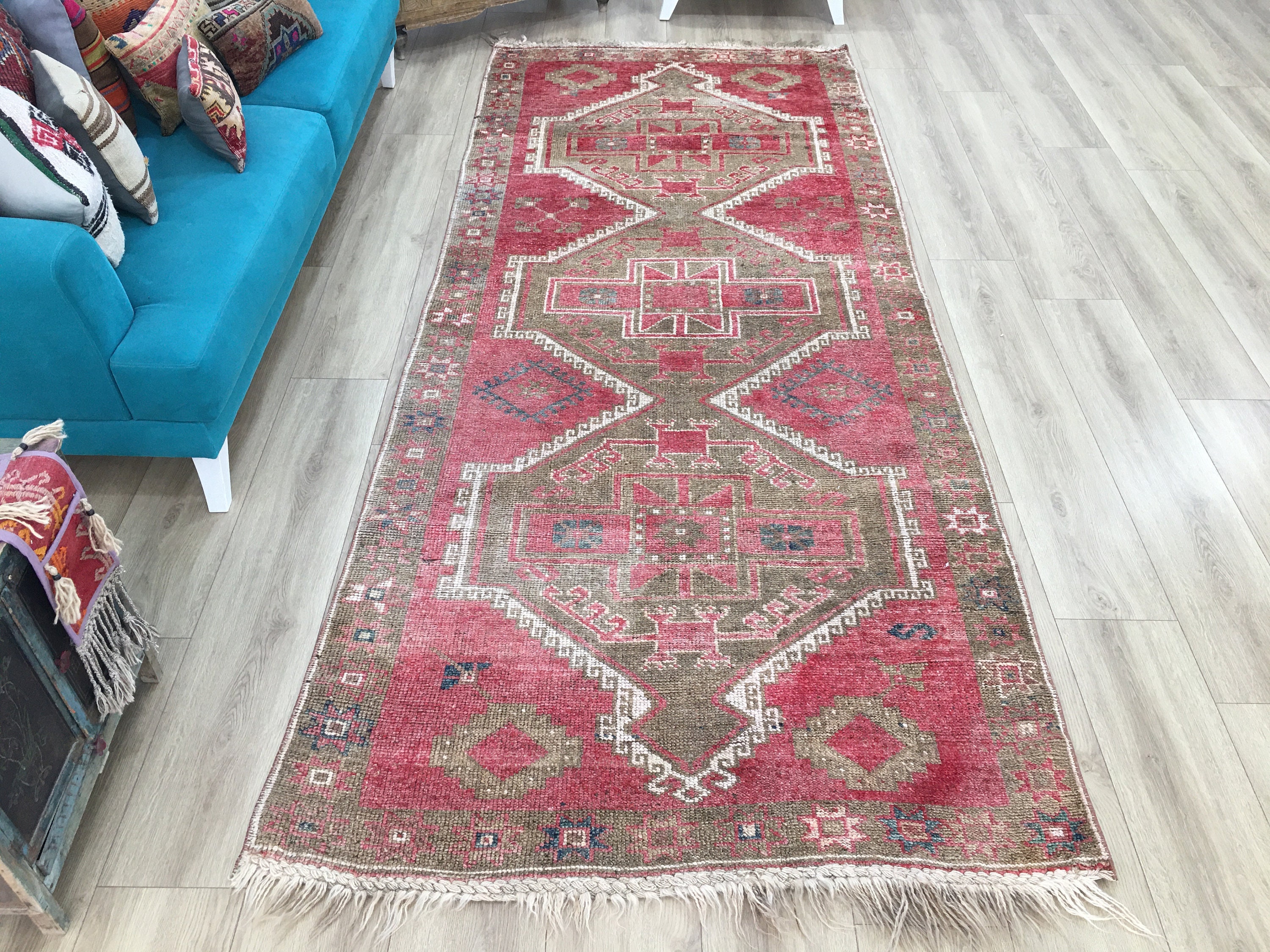 60×104 \"zig-zag” ViNTAGE TURKiSH RUG Small Vintage Turkish Rug 102x49 Cm, Short Runner, Tribal