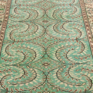 Green floral rug, Turkish area rug, Living room rug, Vintage rug, Oushak antique rug, Boho decor rug, 5.3x8.6 ft, RK 13460