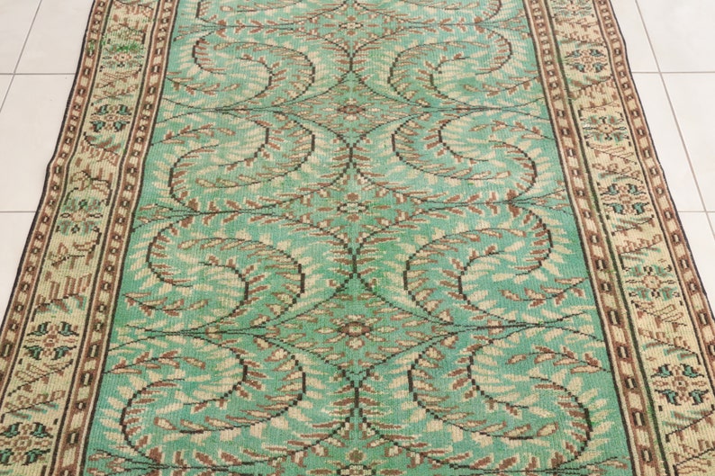 Green floral rug, Turkish area rug, Living room rug, Vintage rug, Oushak antique rug, Boho decor rug, 5.3x8.6 ft, RK 13460