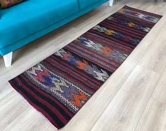 Runner turkish rug, Oushak rug, Hallway rug, Wool rug, Bohemian rug, Vintage rug, Handwoven rug, Antique rug, 2.2 x 7.7 ft, RK 11015