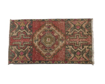 Rug For Living Room, Vintage Rug, Worn Door Rug, New House Decor, Turkish Rug, Oriental Rug Bohemian Rug, 1.5 x 2.8 Ft Red Rug, RK 13330