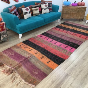 Runner Kilim rug, Turkish rug, Vintage rug, Purple rug, Woven rug, Boho decor, Home decor, Corridor rug, Kitchen rug, 4.4 x 11 ft, RK 8658