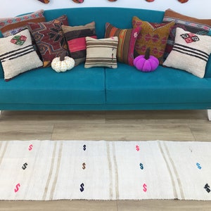 kilim rug, turkish rug, vintage rug, area rug, handmade rug, oushak rug, 1.9 x 12.3 ft., hallway rug, organic rug, woven rug, RK 6404