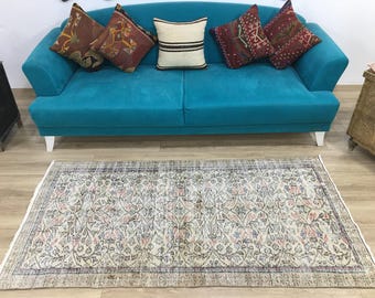 Floral rug, Turkish rug, Vintage area rug, Bohemian rug, Floor rug, Livingroom rug, Boho decor rug, Decorative rug, 3.3x6.4 feet, RK 5711