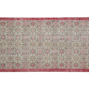 flower turkish rug, handmade area rug, vintage oushak rug, kitchen rug, wool rug, hand knotted rug, modern rug, 5.4x8.8 ft RK 12428