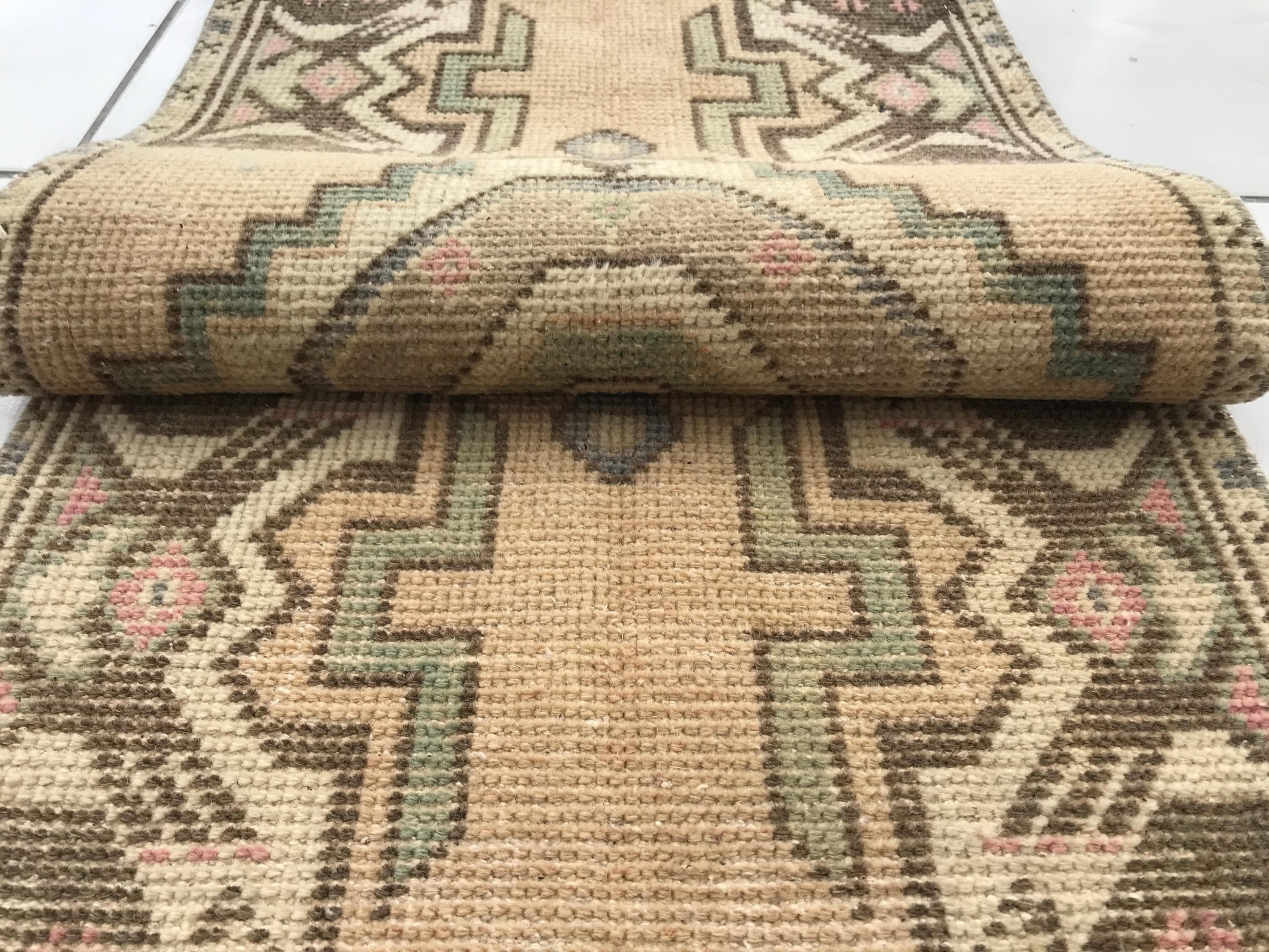 Tapis de couleur douce, tapis de douche, tapis ancien, tapis traditionnel, tapis à poils ras, tapis de porte arrière, tapis turc vintage, tapis tressé