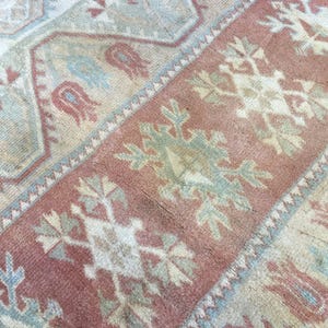 Terracotta Medallion Rug | 3.9x6.2 ft Bedroom | Faded Vintage Oushak Carpet image 10
