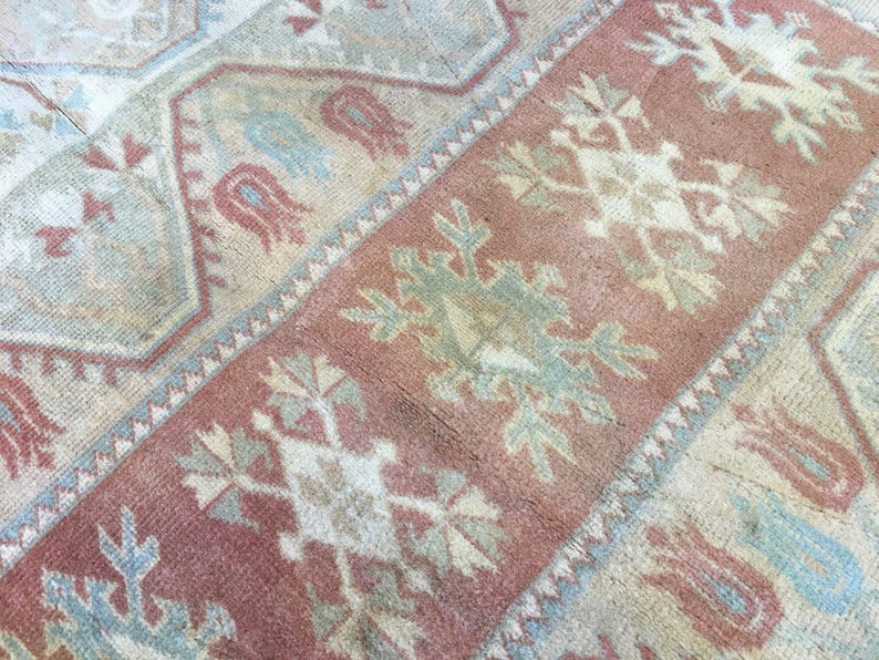Terracotta Medallion Rug | 3.9x6.2 ft Bedroom | Faded Vintage Oushak Carpet image 10
