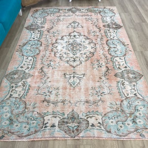Handmade Pink Rug, Wool Vintage Rug, Turkish Area Rug, Living Room Rug, Bedroom Rug, Oriental Rug, Floral Rug, 6.1 x 9.6 ft, RK 11803