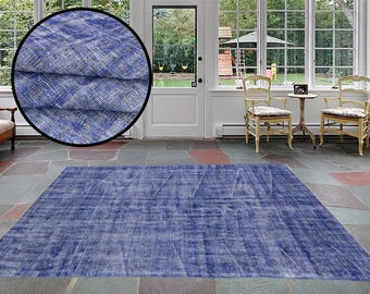 Turkish oushak rug, Blue rug, Entry rug, Meditation rug, Fireplace rug, Vintage area rug, Overdyed rug, Cozy rug, 3.9 x 8.4 ft, RK 12862
