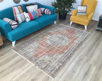 vintage rug, turkish area rug, bohemian rug, turkey rug, living room rug, bedroom rug, wool rug, boho decor rug, 4.7 x 7.7 ft. , RK 4958