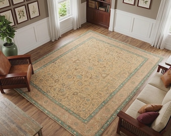 Handmade oushak rug, Rugs for living room, Oriental rug, Antique rug, Soft color rug, Oversize rug, Vintage turkish rug, 9.9x12.7 ft RK12164