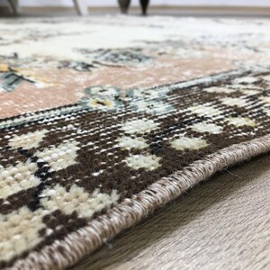Pink area rug, Handknotted rug, Turkish rug, Worn rug, Livingroom rug, Floral rug, Bedroom rug, Antique rug, Cotton rug, 3.9 x 7 ft, RK 6863 image 7