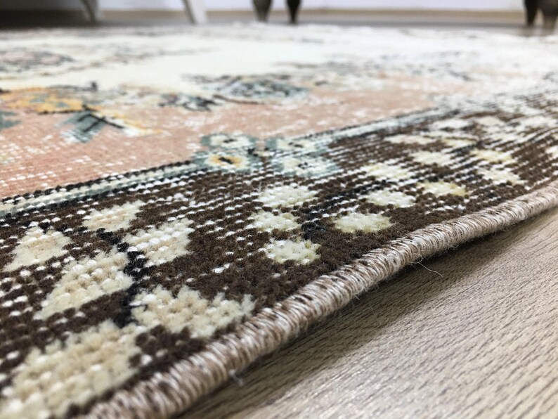 Pink area rug, Handknotted rug, Turkish rug, Worn rug, Livingroom rug, Floral rug, Bedroom rug, Antique rug, Cotton rug, 3.9 x 7 ft, RK 6863 image 7