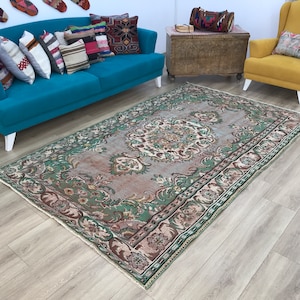 Turkish area rug, Handmade rug, Worn rug, Purple rug, Area Rug, Bohemian rug, Oushak rug, Used rug, Wool carpet rug, 5.5 x 8.8 ft, RK 11599