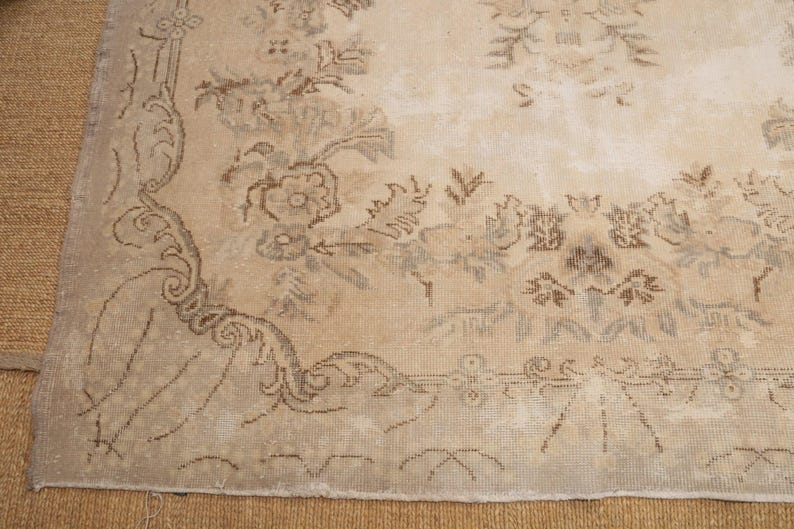 Alfombra neutra, alfombra en tonos tierra, alfombra hecha a mano, alfombra para sala de estar, alfombra anudada a mano, alfombra antigua, alfombra de lana, alfombra para dormitorio, 6.4 x 9.9 pies, RK 12401 imagen 10