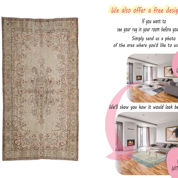 Turkey carpet, Oushak rug, Vintage area rug, Turkish rug, Rug for living room, Saloon rug, Wool rug, Aztec rug, 4.9 x 8.4 ft, RK 10819